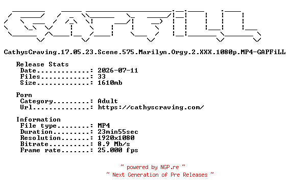 NFO for the release CathysCraving.17.05.23.Scene.575.Marilyn.Orgy.2.XXX.1080p.MP4-GAPFiLL by GAPFiLL