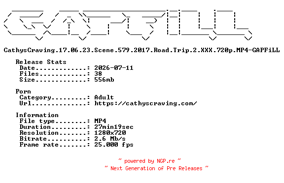 NFO for the release CathysCraving.17.06.23.Scene.579.2017.Road.Trip.2.XXX.720p.MP4-GAPFiLL by GAPFiLL