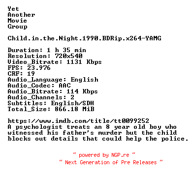 NFO for the release Child.in.the.Night.1990.BDRip.x264-YAMG by YAMG