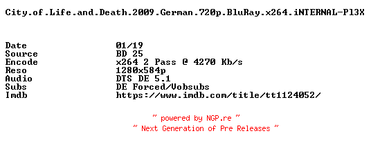 NFO for the release City.of.Life.and.Death.2009.German.720p.BluRay.x264.iNTERNAL-EXPS by EXPS