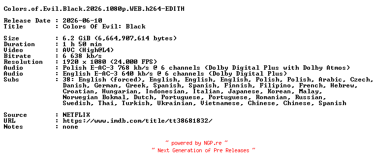 NFO for the release Colors.of.Evil.Black.2026.1080p.WEB.h264-EDITH by EDITH