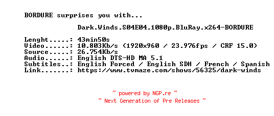 NFO for the release Dark.Winds.S04E04.1080p.BluRay.x264-BORDURE by BORDURE