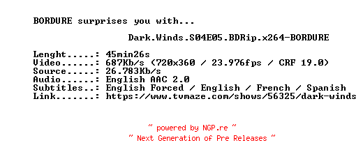 NFO for the release Dark.Winds.S04E05.BDRip.x264-BORDURE by BORDURE
