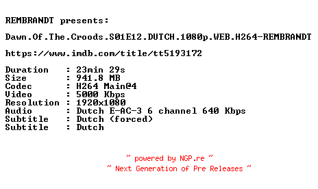NFO for the release Dawn.Of.The.Croods.S01E12.DUTCH.1080p.WEB.H264-REMBRANDT by REMBRANDT