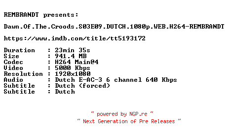 NFO for the release Dawn.Of.The.Croods.S03E09.DUTCH.1080p.WEB.H264-REMBRANDT by REMBRANDT