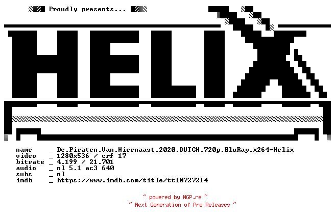 NFO for the release De.Piraten.Van.Hiernaast.2020.DUTCH.720p.BluRay.x264-Helix by Helix