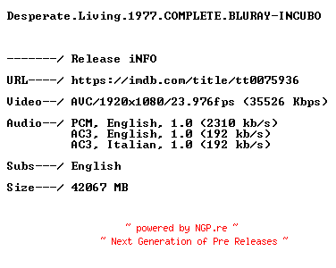 NFO for the release Desperate.Living.1977.COMPLETE.BLURAY-INCUBO by INCUBO