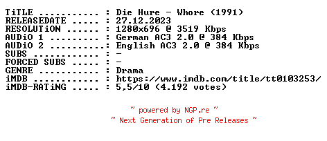 NFO for the release Die.Hure.1991.German.DL.720p.BluRay.x264-iND by iND