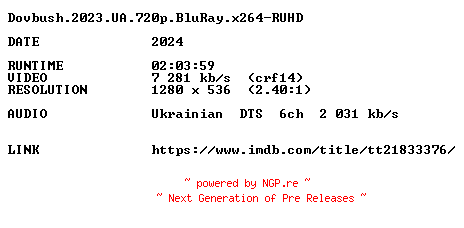 NFO for the release Dovbush.2023.UA.720p.BluRay.x264-RUHD by RUHD
