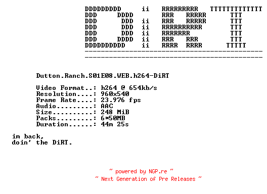 NFO for the release Dutton.Ranch.S01E08.WEB.h264-DiRT by DiRT