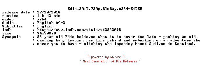NFO for the release Edie.2017.720p.BluRay.x264-EiDER by EiDER