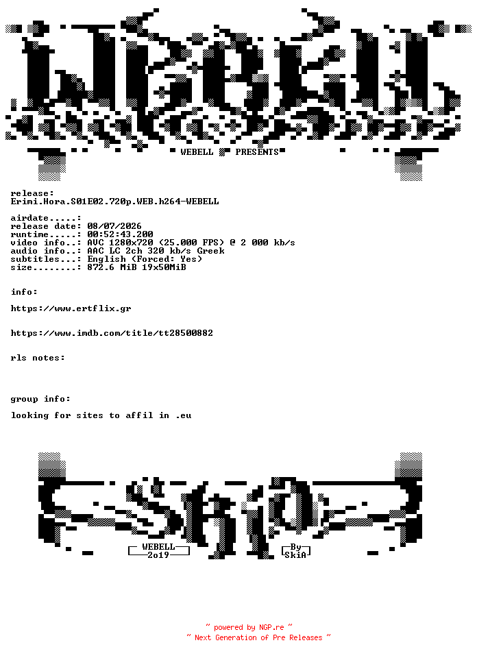 NFO for the release Erimi.Hora.S01E02.720p.WEB.h264-WEBELL by WEBELL