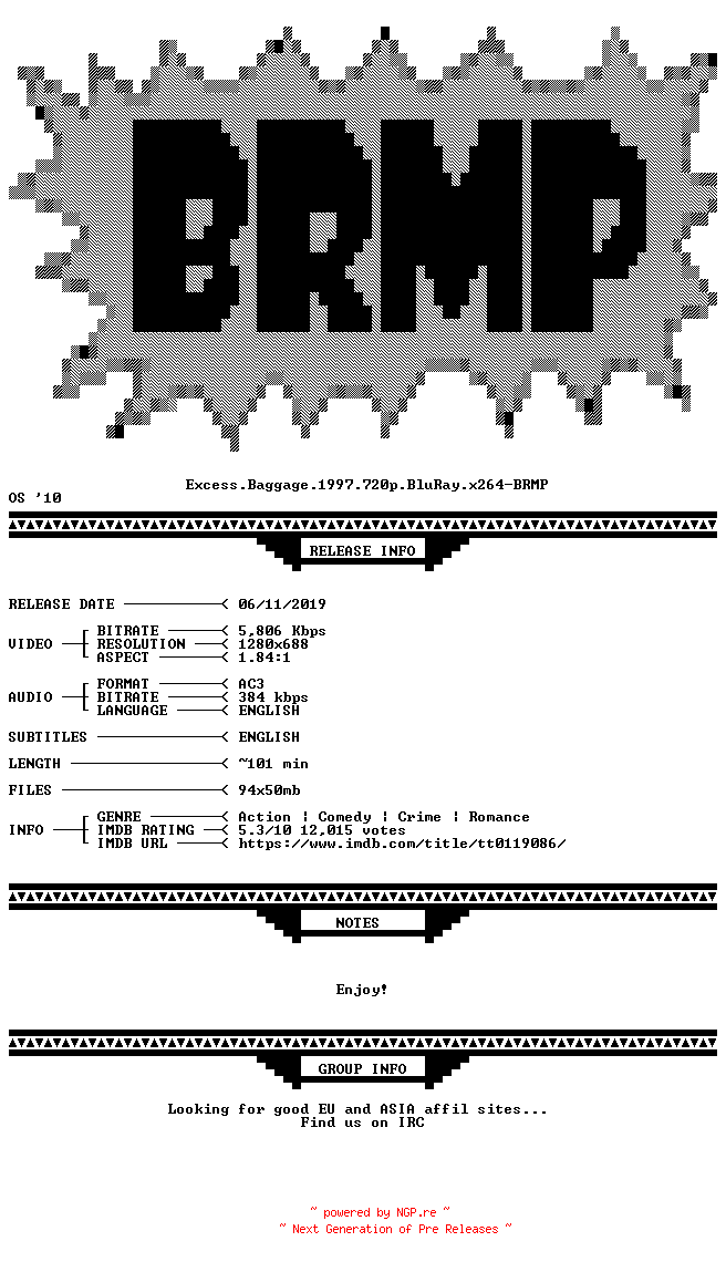 NFO for the release Excess.Baggage.1997.720p.BluRay.x264-BRMP by BRMP