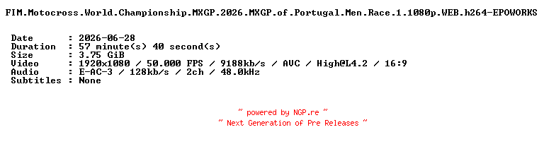 NFO for the release FIM.Motocross.World.Championship.MXGP.2026.MXGP.of.Portugal.Men.Race.1.1080p.WEB.h264-EPOWORKS by EPOWORKS