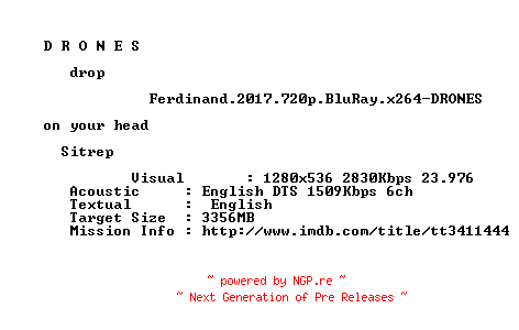 NFO for the release Ferdinand.2017.720p.BluRay.x264-DRONES by DRONES