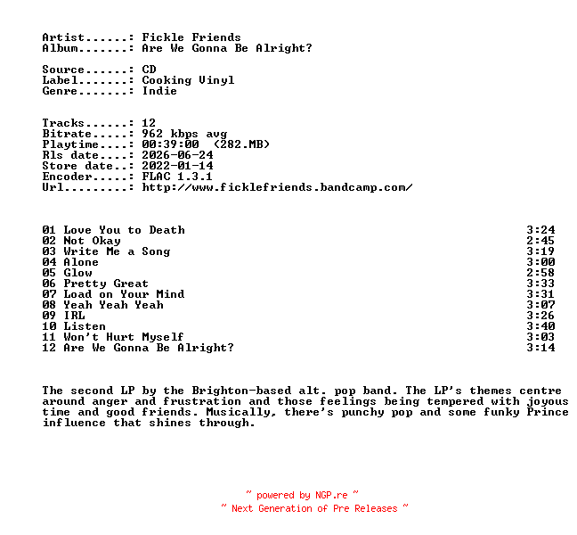 NFO for the release Fickle_Friends-Are_We_Gonna_Be_Alright-CD-FLAC-2022-4 by 4