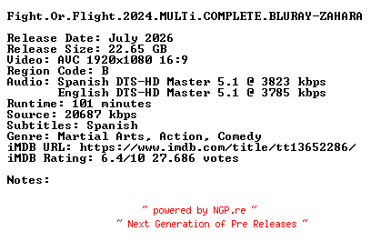 NFO for the release Fight.Or.Flight.2024.MULTi.COMPLETE.BLURAY-ZAHARA by ZAHARA