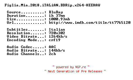 NFO for the release Figlia.Mia.2018.iTALiAN.BDRip.x264-HEEHAW by HEEHAW
