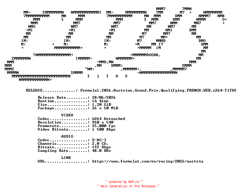 NFO for the release Formula1.2026.Austrian.Grand.Prix.Qualifying.FRENCH.WEB.x264-TiTUS by TiTUS