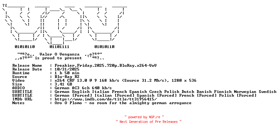 NFO for the release Freakier.Friday.2025.720p.BluRay.x264-VoV by VoV