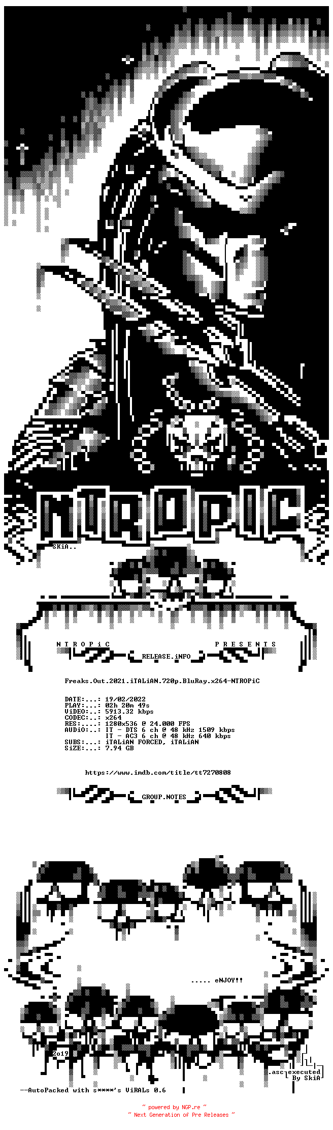 NFO for the release Freaks.Out.2021.iTALiAN.720p.BluRay.x264-NTROPiC by NTROPiC