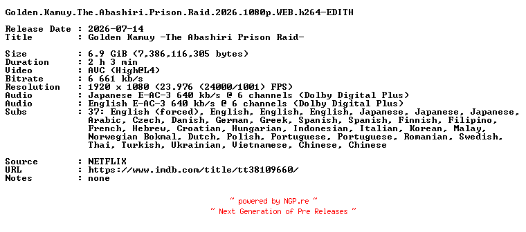 NFO for the release Golden.Kamuy.The.Abashiri.Prison.Raid.2026.1080p.WEB.h264-EDITH by EDITH