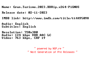 NFO for the release Gran.Turismo.2023.BDRip.x264-PiGNUS by PiGNUS