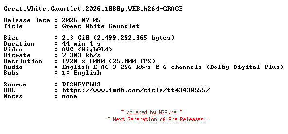 NFO for the release Great.White.Gauntlet.2026.1080p.WEB.h264-GRACE by GRACE