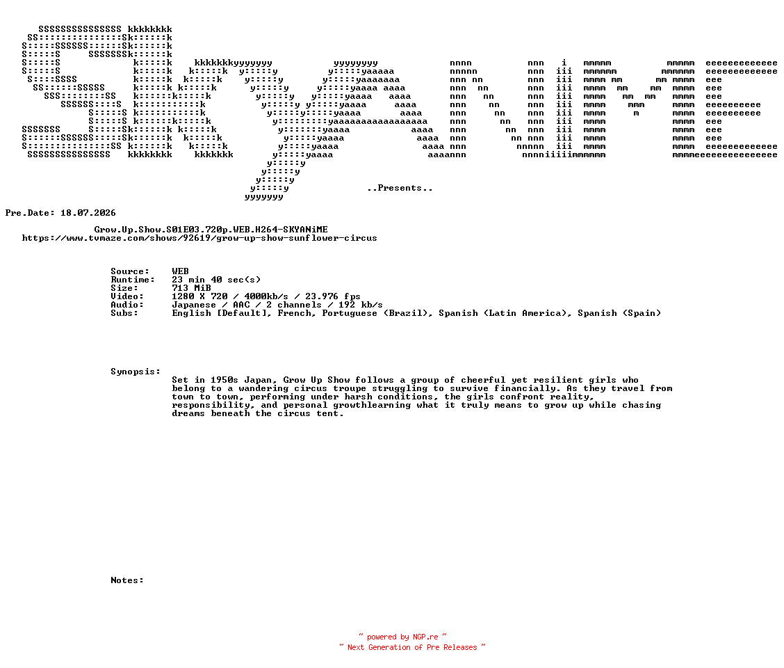 NFO for the release Grow.Up.Show.S01E03.720p.WEB.H264-SKYANiME by SKYANiME