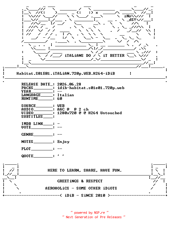 NFO for the release Habitat.S01E01.iTALiAN.720p.WEB.H264-iDiB by iDiB