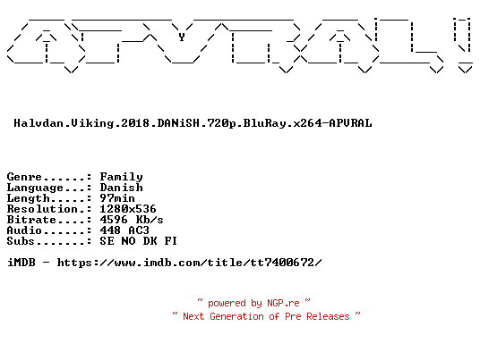 NFO for the release Halvdan.Viking.2018.DANiSH.720p.BluRay.x264-APVRAL by APVRAL