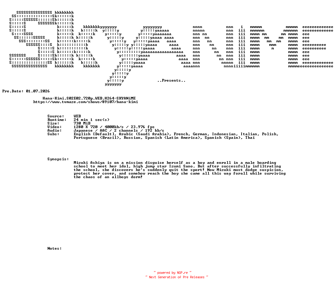 NFO for the release Hana-Kimi.S02E02.720p.WEB.H264-SKYANiME by SKYANiME