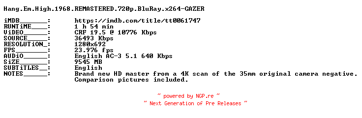 NFO for the release Hang.Em.High.1968.REMASTERED.720p.BluRay.x264-GAZER by GAZER