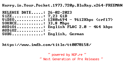 NFO for the release Harry.in.Your.Pocket.1973.720p.BluRay.x264-FREEMAN by FREEMAN