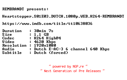 NFO for the release Heartstopper.S01E03.DUTCH.1080p.WEB.H264-REMBRANDT by REMBRANDT