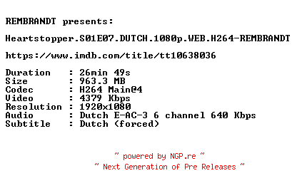 NFO for the release Heartstopper.S01E07.DUTCH.1080p.WEB.H264-REMBRANDT by REMBRANDT