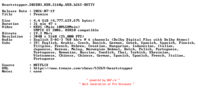 NFO for the release Heartstopper.S02E03.HDR.2160p.WEB.h265-BETTY by BETTY
