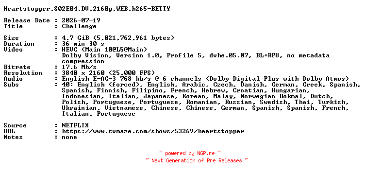 NFO for the release Heartstopper.S02E04.DV.2160p.WEB.h265-BETTY by BETTY