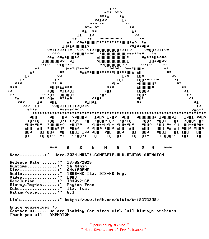 NFO for the release Here.2024.MULTi.COMPLETE.UHD.BLURAY-AKENATON by AKENATON