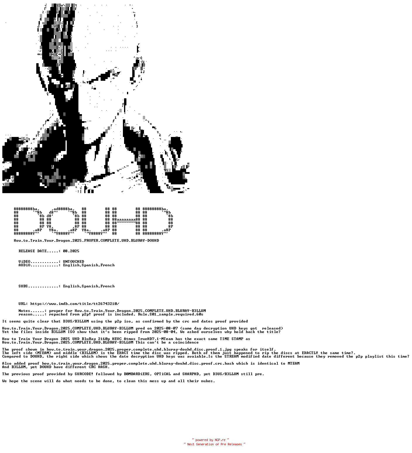 NFO for the release How.to.Train.Your.Dragon.2025.PROPER.COMPLETE.UHD.BLURAY-DOUHD by DOUHD