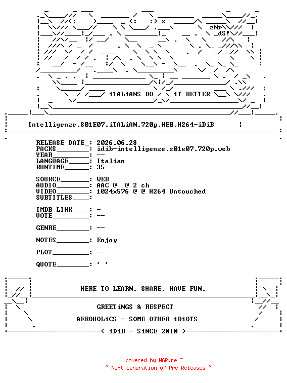NFO for the release Intelligenze.S01E07.iTALiAN.720p.WEB.H264-iDiB by iDiB