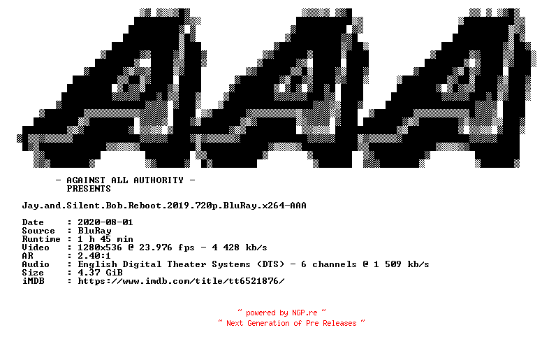 NFO for the release Jay.and.Silent.Bob.Reboot.2019.720p.BluRay.x264-AAA by AAA