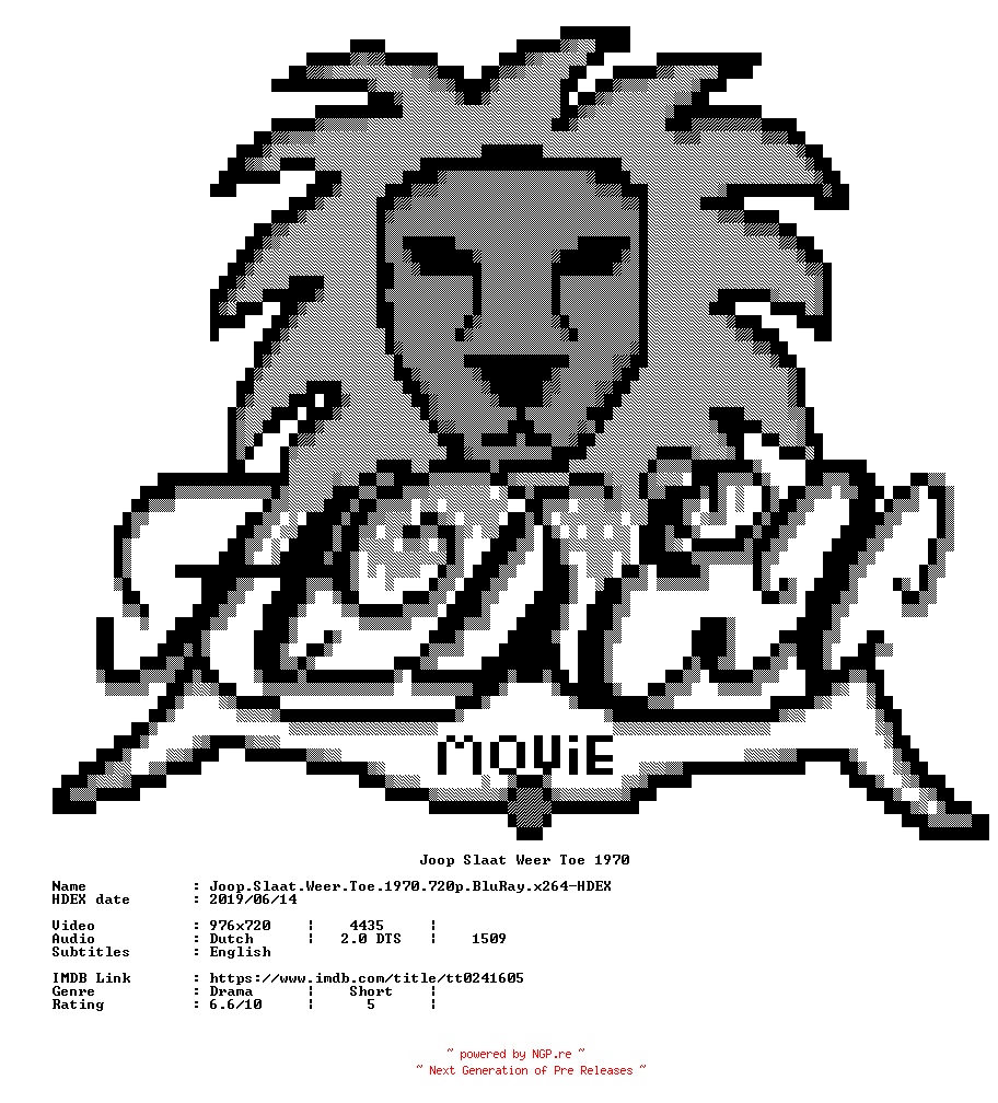 NFO for the release Joop.Slaat.Weer.Toe.1970.720p.BluRay.x264-HDEX by HDEX