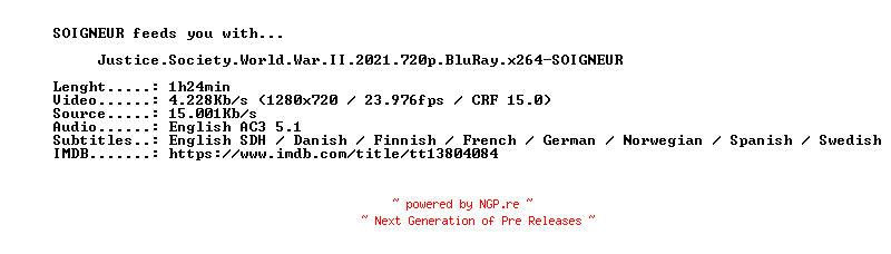 NFO for the release Justice.Society.World.War.II.2021.720p.BluRay.x264-SOIGNEUR by SOIGNEUR