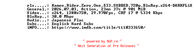 NFO for the release Kamen.Rider.Zero.One.E33.SUBBED.720p.BluRay.x264-DARKFLiX by DARKFLiX