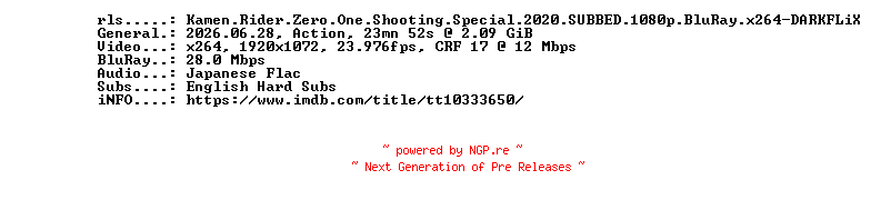 NFO for the release Kamen.Rider.Zero.One.Shooting.Special.2020.SUBBED.1080p.BluRay.x264-DARKFLiX by DARKFLiX