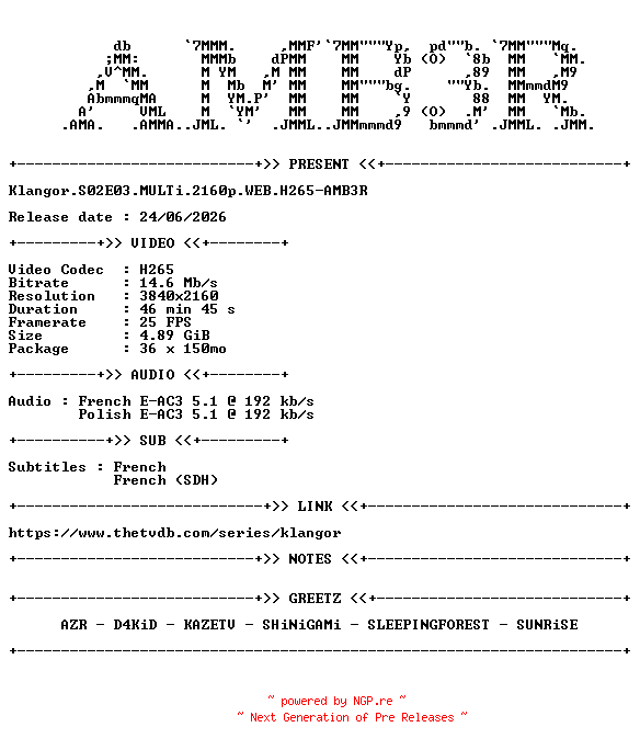NFO for the release Klangor.S02E03.MULTi.2160p.WEB.H265-AMB3R by AMB3R