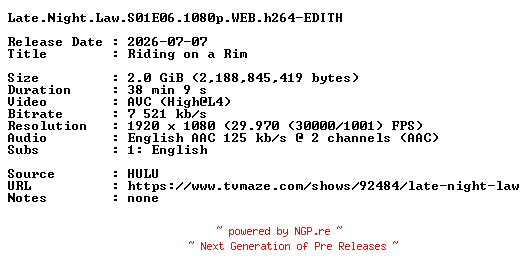 NFO for the release Late.Night.Law.S01E06.1080p.WEB.h264-EDITH by EDITH