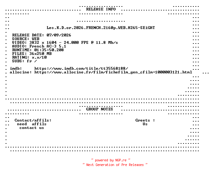 NFO for the release Les.K.D.or.2026.FRENCH.2160p.WEB.H265-SEiGHT by SEiGHT