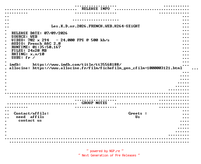 NFO for the release Les.K.D.or.2026.FRENCH.WEB.H264-SEiGHT by SEiGHT